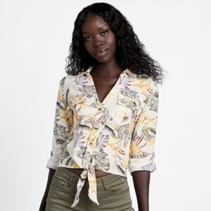 Guess Cream Tie-Front Top
